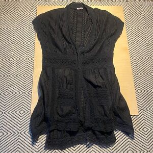 Black Johnny Was Crochet Knit button casual tunic top size M-L
